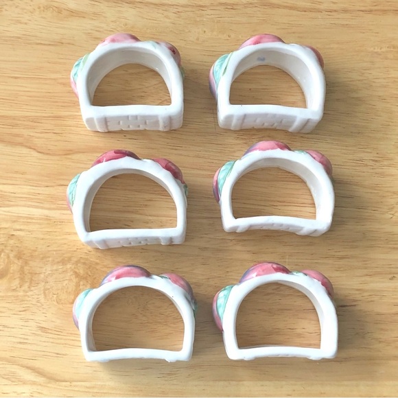 Vintage Town and Country Porcelain Basket Weave Apple Harvest Napkin Rings (6) - Picture 4 of 11